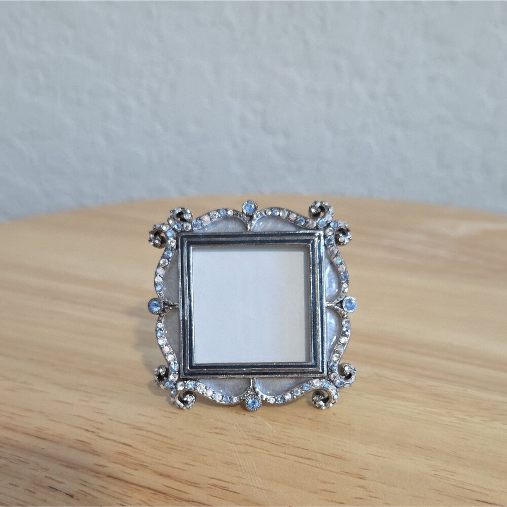 Jay Strongwater Mini Jeweled Picture Frame Silver Tone Crystal Ornate